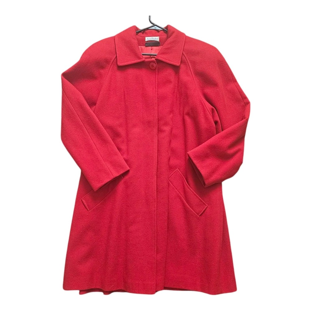 Vintage Ann Taylor 100% Wool Swing Coat Red Womens Size 10 Mid Length